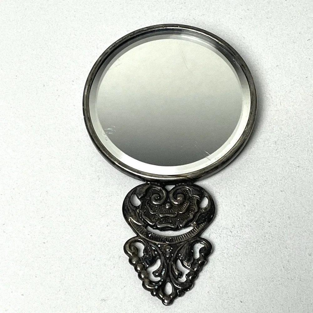 Vintage Hans Jensen Denmark Silverplate Repousse Hand Mirror Tavern Scene 4.5